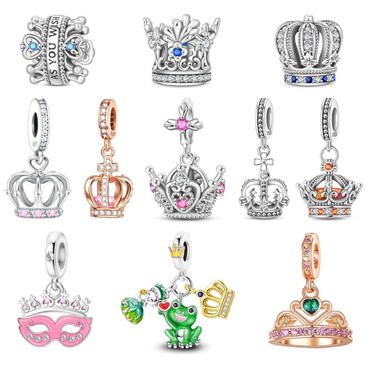 Klassische „King Of The Forest“-Perlen aus 925er-Sterlingsilber und glänzender roségoldener Kronen-Anhänger, passend für Armbänder, wunderschöne Schmuckgeschenke
