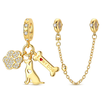 Goldfarbene Charms aus 925er Sterlingsilber, original goldene Sicherheitskette, runder Abstandshalter-Clip-Charm, DIY-Schmuck für Damen, Armband, Geschenk
