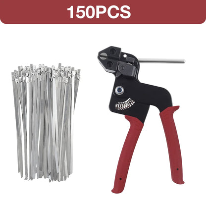 Professionelles automatisches Kabelbinder-Spannwerkzeug, Kabelbinderzange, mit 150 Kabelbindern, Handklemmpistole für selbstsichernde Kabelbinder