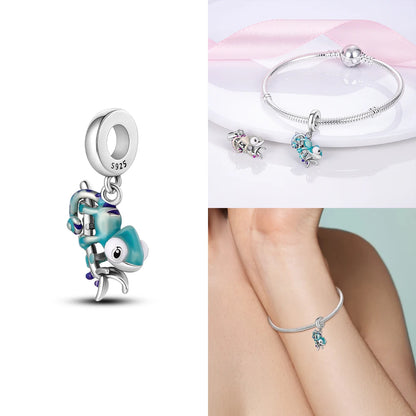 Neue Charms-Perle aus 925er-Sterlingsilber, rosa Schmetterling, leuchtende Glühwürmchen, baumelnd, passend für Armreifen, Halskette, DIY-Schmuck, Frauen-Geschenk