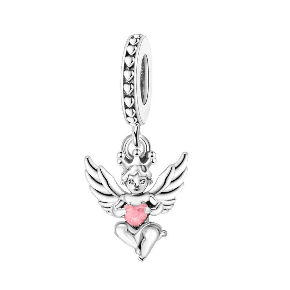 Charm-Anhänger aus 925er-Sterlingsilber mit Oktopusperlen und Stammbaum und Herz, passend für Schlangenarmband, Boutique-Halskette, rosa Anhänger, Geschenk