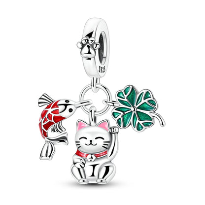 Glücksbringer aus 925er-Sterlingsilber mit vierblättrigem Kleeblatt, Hufeisenkrabbe, Marienkäfer-Zahlen-Charm, passend für DIY-Armbänder, Halsketten, Gesundheit, Glücksgeschenke