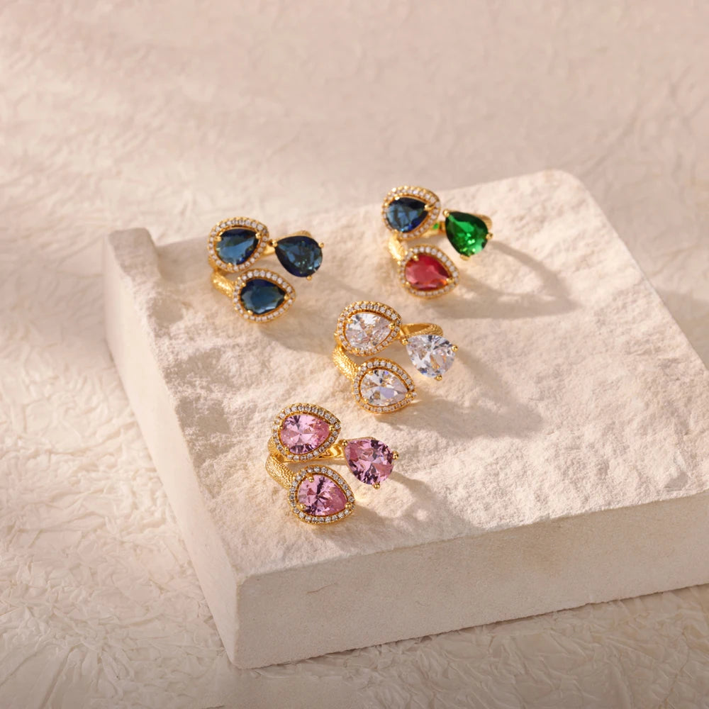 Luxus Edelstahl Ringe Vergoldet Bunte Stein Zirkon Kristall Herz Ring Für Frauen Hochzeit Boho Schmuck Weihnachtsgeschenk