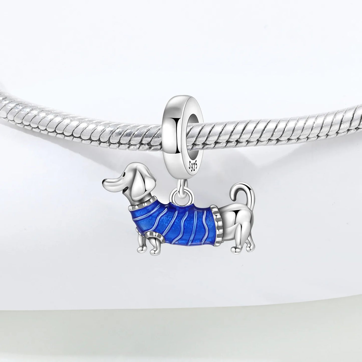 Blue Series Charm-Anhänger aus 925er-Sterlingsilber, Dackel-Feder, Meer, Kokosnussbaum, Stern, Hexe, passend für DIY-Armbänder, Halsketten, Partygeschenke
