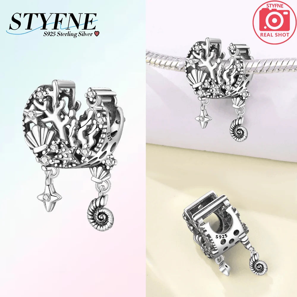 Charm-Anhänger aus 925er Silber, Ozean-Serie, Meerjungfrau, Schildkröte, Delfin, Ruder, Perlen, Anhänger, passend für Armbänder, Zubehör, Perlenschmuck, schönes Geschenk