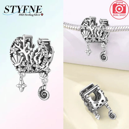 Charm-Anhänger aus 925er Silber, Ozean-Serie, Meerjungfrau, Schildkröte, Delfin, Ruder, Perlen, Anhänger, passend für Armbänder, Zubehör, Perlenschmuck, schönes Geschenk
