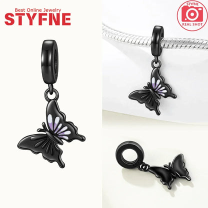 Schwarze Charms aus 925er Silber, Schmetterling, Panda, Waschbär, Kalb, Lammperlen, Anhänger, passend für DIY-Original-Armband, Halskette, Modeschmuck, Geschenk