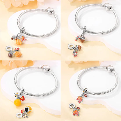 Herbst Neue 925 Sterling Silber Braun Maple Leaf Kürbis Biene Charms Bead Fit 3mm 925 Original Armbänder DIY schmuck Warmes Geschenk