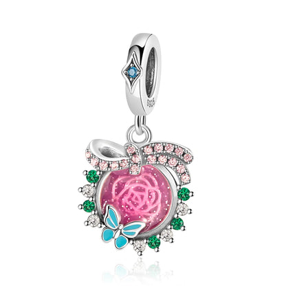 Charm-Anhänger aus 925er-Sterlingsilber mit Oktopusperlen und Stammbaum und Herz, passend für Schlangenarmband, Boutique-Halskette, rosa Anhänger, Geschenk