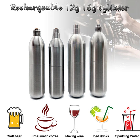 Nachfüllbare CO2-Kartuschen, 12 g, 16 g, kleiner Teichkanister, wiederaufladbare Luftkanister für kohlensäurehaltige Getränke, Bierbrauen, Eisgetränke, Cola