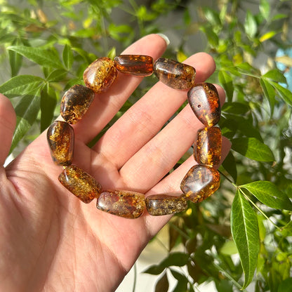 Natürliches Blumen-Bernstein-Armband mit unregelmäßigen Nuggets, ovale Perlen, 10 x 15–13 x 18 mm, mit Defekt, Schmuck für Männer und Frauen, besonderes Geschenk