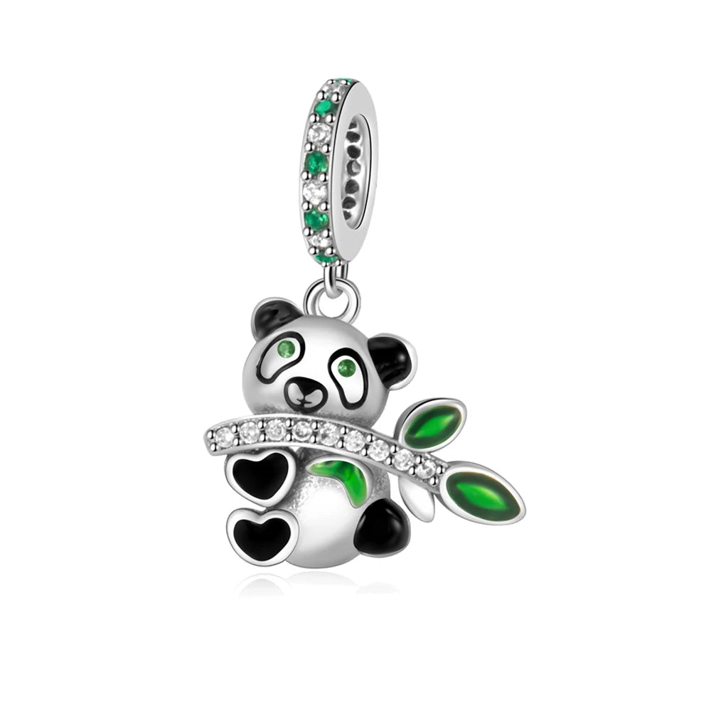 Heißer Verkauf 925er Sterlingsilber, niedliche Panda-Perlen und Pinguin-Anhänger, passend für Schlangenarmband, Boutique-Halskette, schwarzer Anhänger, Geschenk
