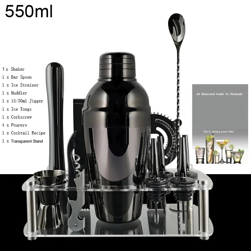 12 Stück Schwarz/Roségold/Silber 800/750/600 ml Boston Shaker Barkeeper Kit Cocktail Shaker Set Bar Werkzeuge Ständer Cocktail Rezept