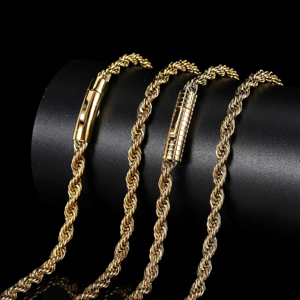 6mm Seil Kette Halskette Edelstahl Nie Verblassen Wasserdicht Halsband Männer Frauen Schmuck Gold Farbe Ketten Geschenk