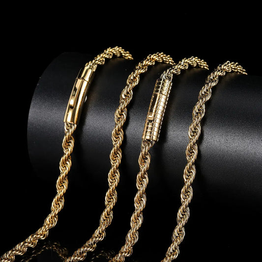 6mm Seil Kette Halskette Edelstahl Nie Verblassen Wasserdicht Halsband Männer Frauen Schmuck Gold Farbe Ketten Geschenk
