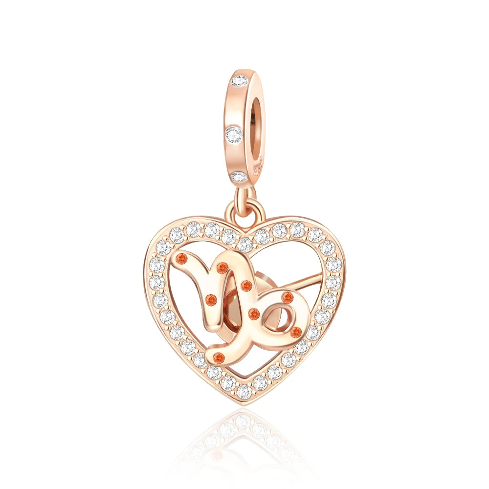 Roségold-Serie, 925er-Sterlingsilber, Zwölf Sternbilder, Halbmondkrone, High-Heel-Charm, passend für DIY-Armbänder, Halsketten, Geschenke
