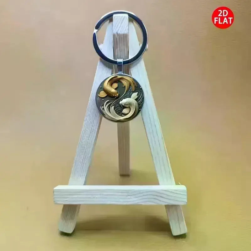 Modischer neuer 2D Yin Yang Koi runder Glas-Schlüsselanhänger, Glücksanhänger, modische Tasche und Autoschlüssel-Dekoration, Weihnachtsgeschenk