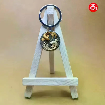 Modischer neuer 2D Yin Yang Koi runder Glas-Schlüsselanhänger, Glücksanhänger, modische Tasche und Autoschlüssel-Dekoration, Weihnachtsgeschenk