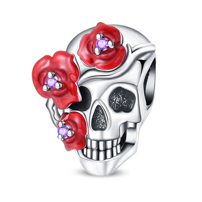 Atemberaubender Geisterrosen-Perlen aus 925er-Sterlingsilber und Spinnen-Seidenschädel-Anhänger, passend für Armbänder, Halloween-Anhänger, Accessoires, Geschenke