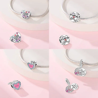 Silber S925 Schwestern Serie Rosa Herz Charme Für Immer Liebe Perlen Fit Original Armband Diy Edlen Schmuck Geschenke für Frauen