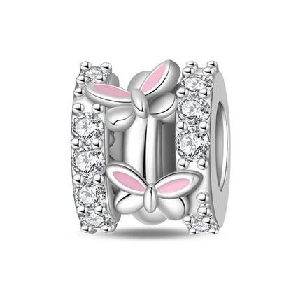 Rosa Charms aus 925er-Sterlingsilber, Perlen, Schmetterling, Parfümflasche, Krone, herzförmiger Zirkon, Charms für Frauen, feiner DIY-Schmuck, Geschenke