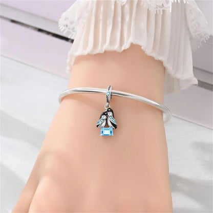 Heißer Verkauf 925er Sterlingsilber, niedliche Panda-Perlen und Pinguin-Anhänger, passend für Schlangenarmband, Boutique-Halskette, schwarzer Anhänger, Geschenk