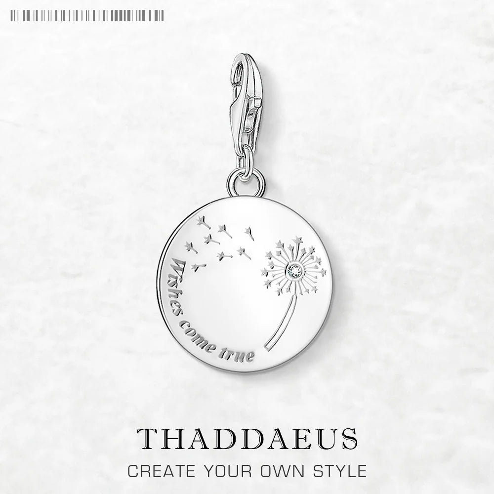 Löwenzahn wünscht sich wahr. Anhänger mit baumelndem Anhänger für Damen, edler Schmuck, trendiges Geschenk aus echtem 925er-Sterlingsilber