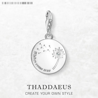 Löwenzahn wünscht sich wahr. Anhänger mit baumelndem Anhänger für Damen, edler Schmuck, trendiges Geschenk aus echtem 925er-Sterlingsilber