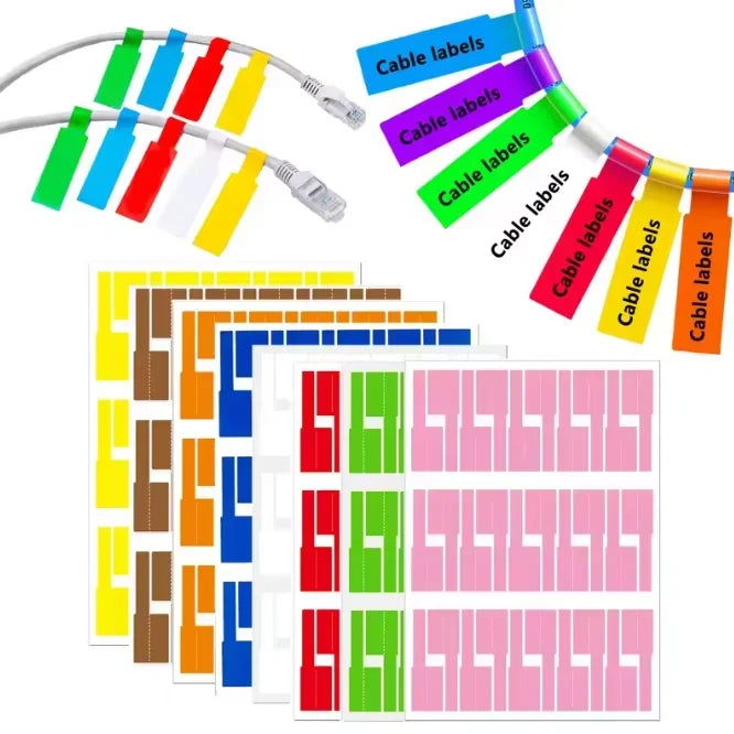 240/480 Stück selbstklebende Kabeletiketten, bunte wasserdichte Drahtmarkierungsbinder, Laserdrucker-Aufkleber, Faserdraht-Etiketten, Organizer