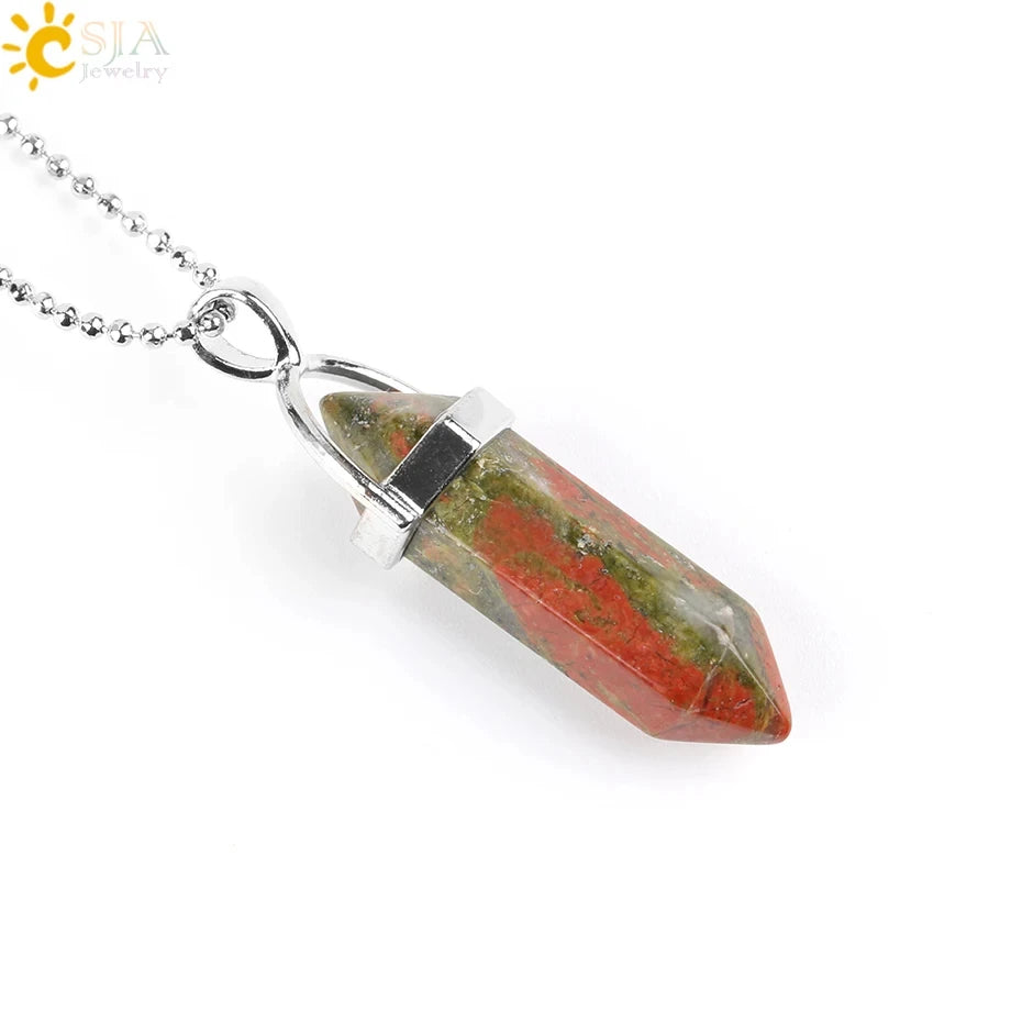 CSJA Sechseckige Kugel Kristall Halsketten Natürlicher Edelstein Quarz Halskette Anhänger Chakra Amethysten Rosa Quarz Lapislazuli G957