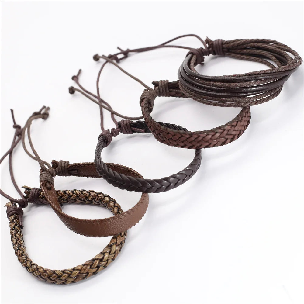 10 Pcs/Set Black Wrap Woven New Fashion Handmade Men Bracelets Male Women Leather Bracelets Men Bangle Wholesale Jewelry Gift