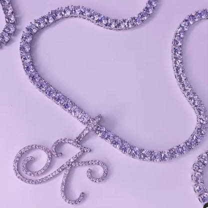 Neue Kursive Buchstaben Kubische Zirkonia Kette Initialen Namenskette Hip-Hop Schmuck Gold Silber Farbe CZ 26 Alphabet Anhänger Halsketten