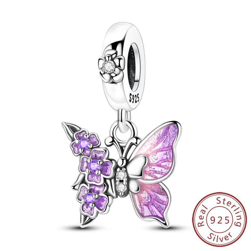 Frühling Charms Perlen Anhänger 925 Sterling Silber Blume Schmetterling Libelle Pilz Charms Fit Armband Frau Mann DIY Schmuck