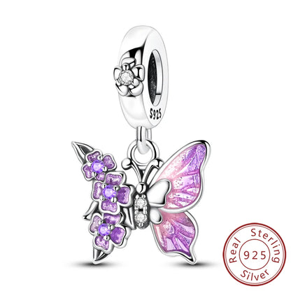 Frühling Charms Perlen Anhänger 925 Sterling Silber Blume Schmetterling Libelle Pilz Charms Fit Armband Frau Mann DIY Schmuck