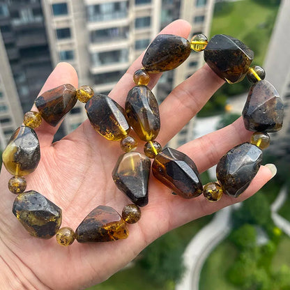 2026 Echtes Bernstein-Armband für Geburtstagsfeiern Einzigartiges Handgefertigtes Baltisches Pflanzen-DIY Facettierte Perlen 100% Echtes Naturstein-Schmuckstück