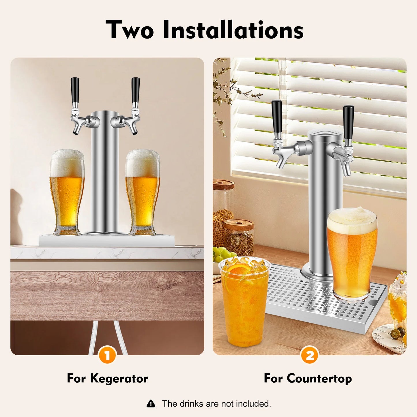 Doppeltappiger Edelstahl-Bierzapfturm für Bars/Restaurants, Kupferkonstruktion, Auslaufsichere Doppel-Getränkespender