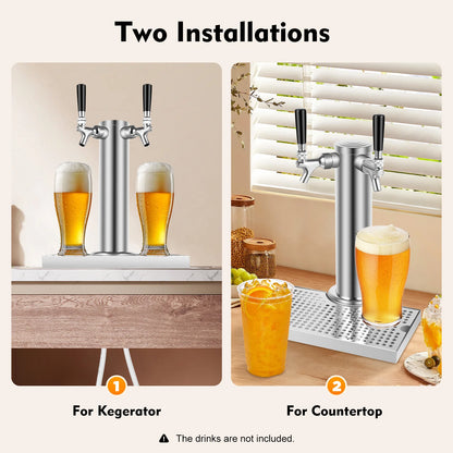 Doppeltappiger Edelstahl-Bierzapfturm für Bars/Restaurants, Kupferkonstruktion, Auslaufsichere Doppel-Getränkespender