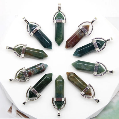 24 stücke Natürliche Stein Achate Quarz Kristall Anhänger Für Halskette Charme Fluorit Sechseckigen Anhänger DIY Schmuck Machen Zubehör
