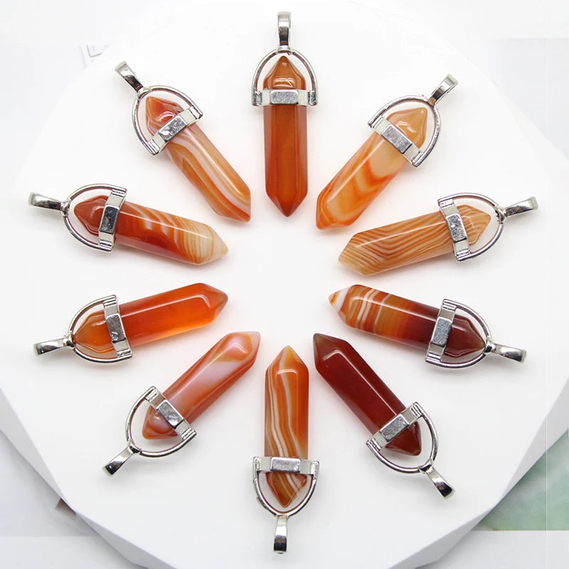 24 stücke Natürliche Stein Achate Quarz Kristall Anhänger Für Halskette Charme Fluorit Sechseckigen Anhänger DIY Schmuck Machen Zubehör
