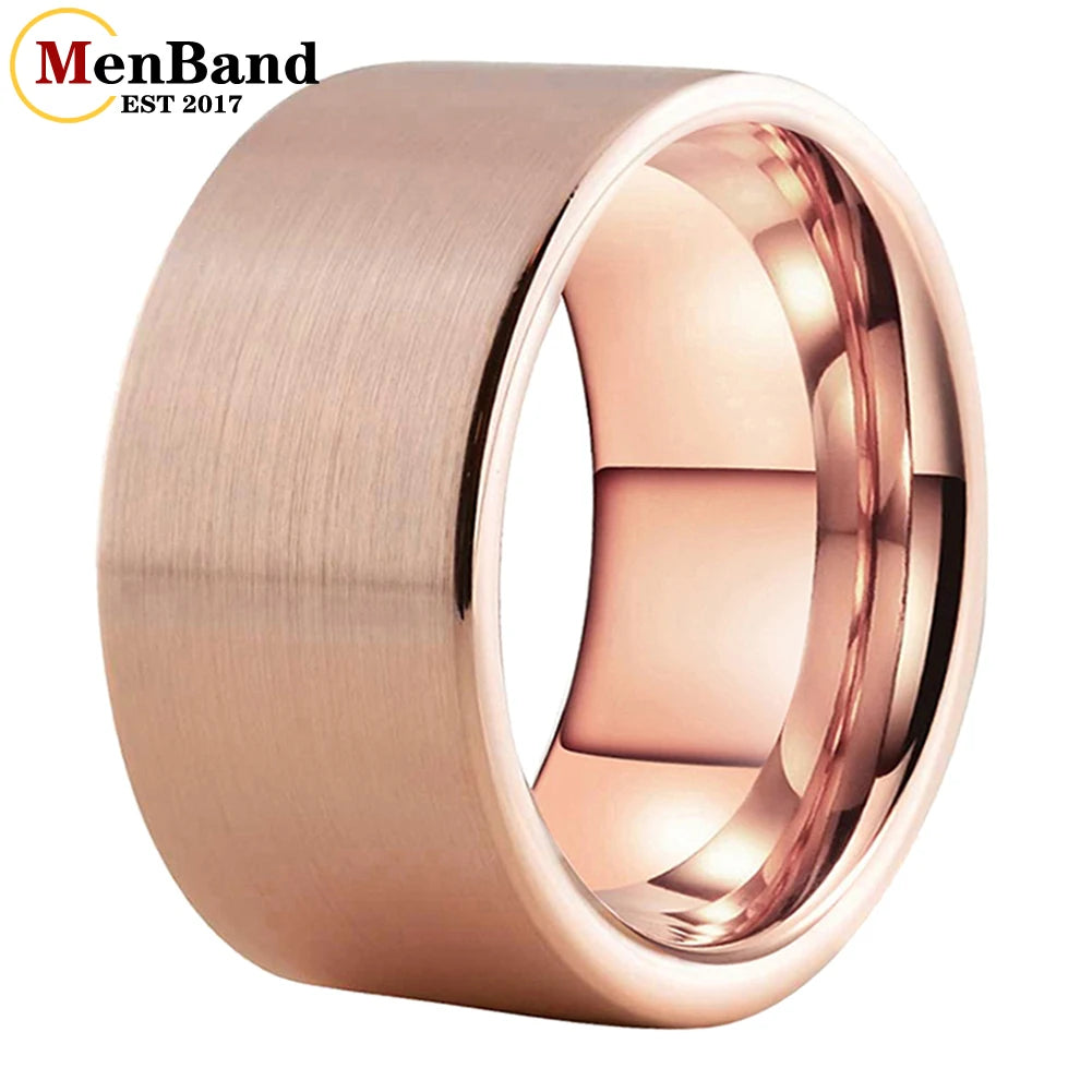 MenBand 10 mm 12 mm großer Herrenring, schwarzer Wolfram-Ehering, flaches Band und gebürstete Oberfläche, bequeme Passform