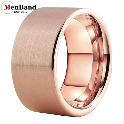 MenBand 10 mm 12 mm großer Herrenring, schwarzer Wolfram-Ehering, flaches Band und gebürstete Oberfläche, bequeme Passform