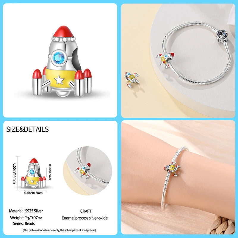 100 % 925 Sterling Silber Mode Raumfahrt Sammlung Rakete Astronaut Charms Perlen passen Qikaola Original Armband DIY Schmuck