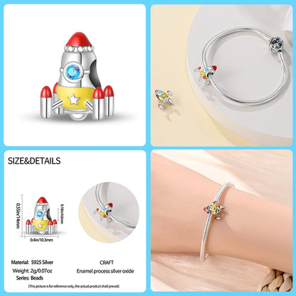 100 % 925 Sterling Silber Mode Raumfahrt Sammlung Rakete Astronaut Charms Perlen passen Qikaola Original Armband DIY Schmuck
