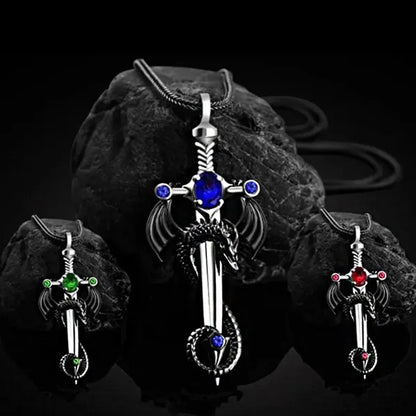 Gotische Drachenschwert-Kreuz-Anhänger-Halskette – Punk-Zirkon-Drachenanhänger – Vintage-Schwert-Anhänger – Dunkler Gothic-Schmuck für Herren & Damen