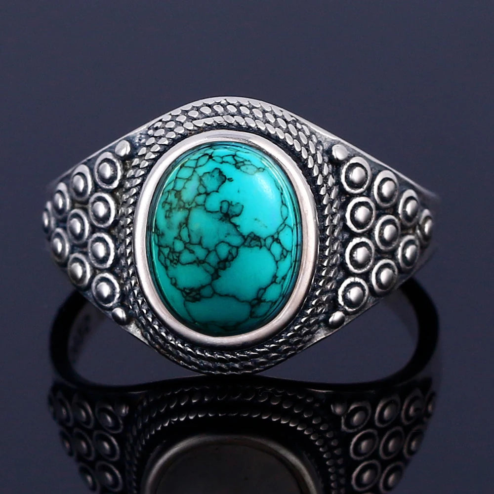 Vintage S925 Silber Ring Natürliche Türkis Ringe Luxus Schmuck Party Jahrestag Geburtstag Geschenk für Frauen Mann