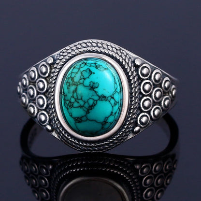 Vintage S925 Silber Ring Natürliche Türkis Ringe Luxus Schmuck Party Jahrestag Geburtstag Geschenk für Frauen Mann