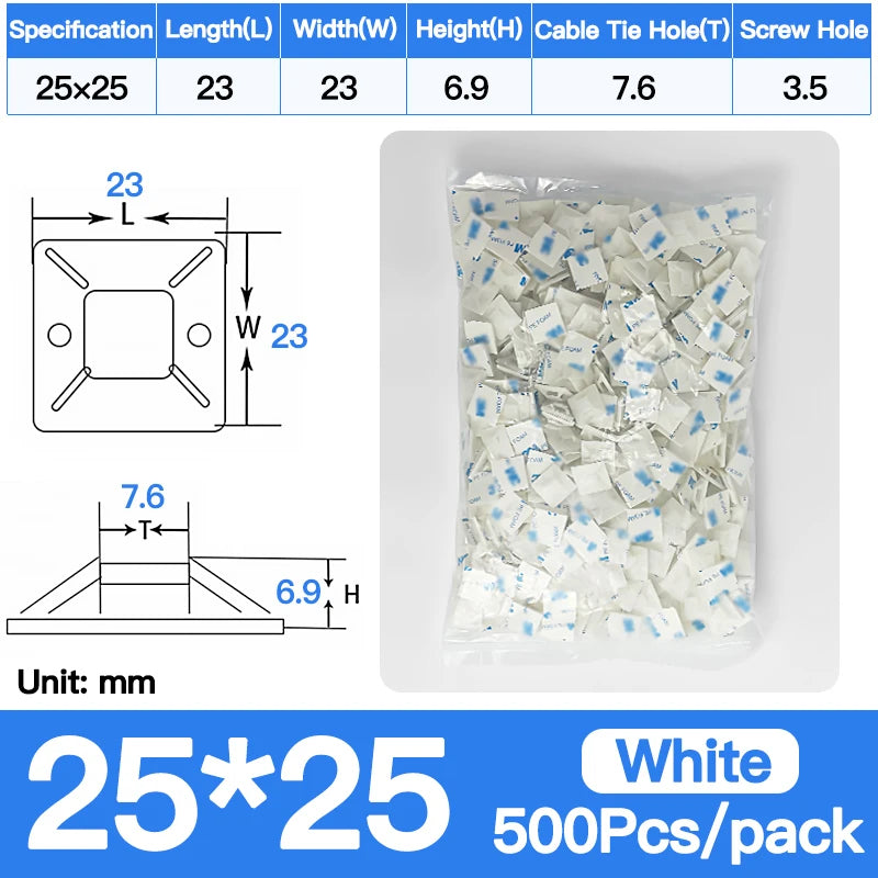 250/500/1000 Stück Kabel-Draht-Clip-Klemme, langlebige Kabelbinder-Montagebasis mit selbstklebender Rückseite für die Wand zu Hause