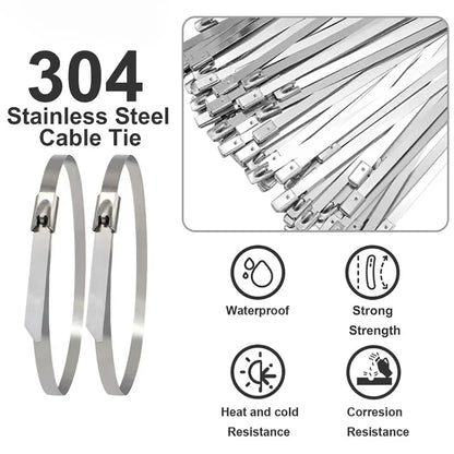 100 Pes 4,6 mm 304 Edelstahl-Metallkabelbinder, multifunktionale selbstsichernde Kabelbinder, Reißverschluss, Auspufffolie, beschichtete Verriegelung