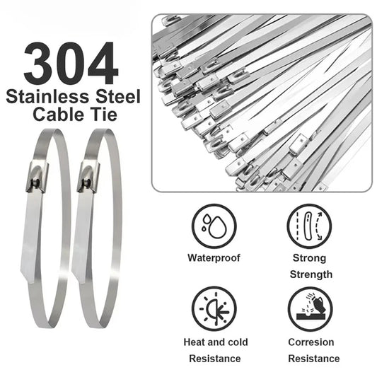 100 Pes 4,6 mm 304 Edelstahl-Metallkabelbinder, multifunktionale selbstsichernde Kabelbinder, Reißverschluss, Auspufffolie, beschichtete Verriegelung