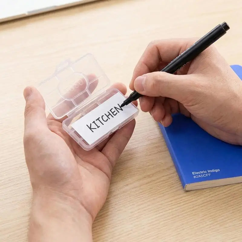 Kabelbinder-Markierungsschilder, 50 Stück, langlebige Kunststoffetiketten, transparente Box für die Organisation von Netzkabeln, Datenkabeln